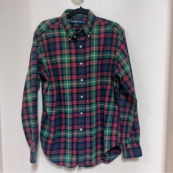 Ralph Lauren Classic Fit Shirt Men Large Red Flannel Plaid Button Long Sleeve - Picture 3 of 4